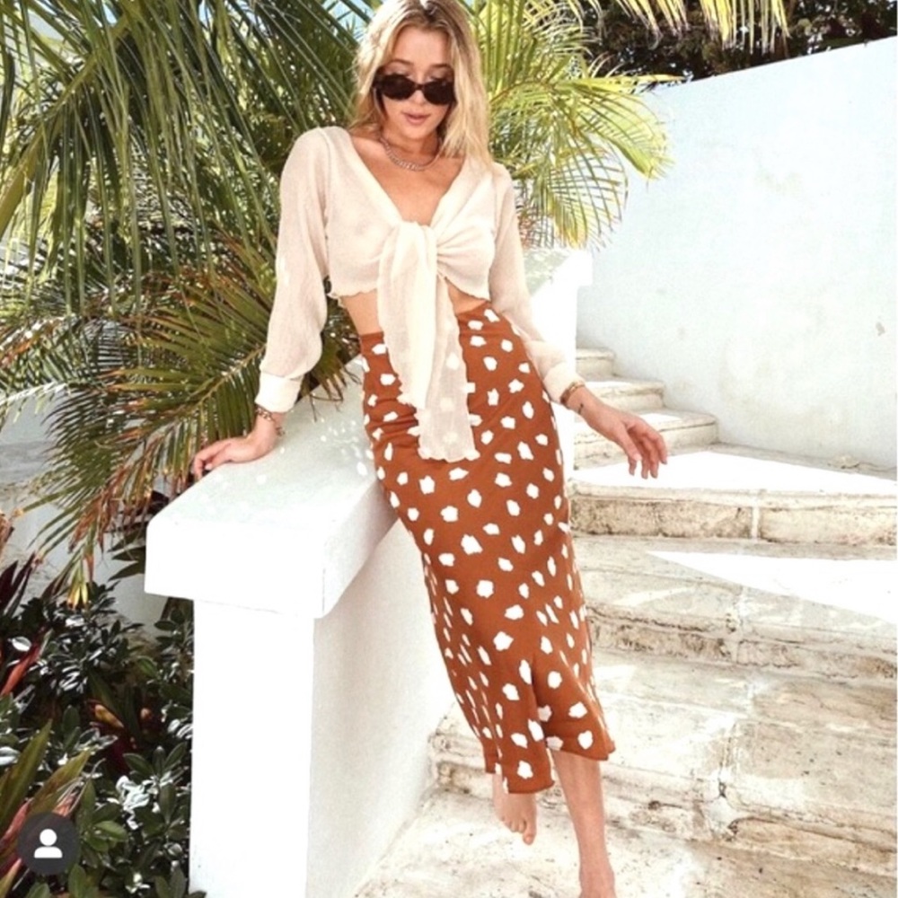 NWT FOREVER 21 rust abstract dotted midi skirt